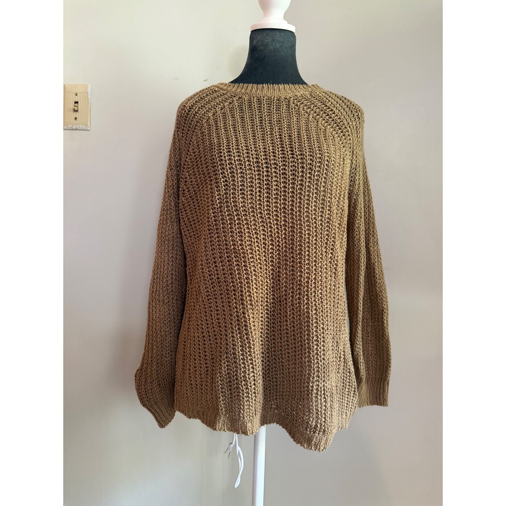 J.Crew 100% Linen Open Knit Sweater Brown Raglan Crew Neck Small Beachy coastal - Picture 9 of 13